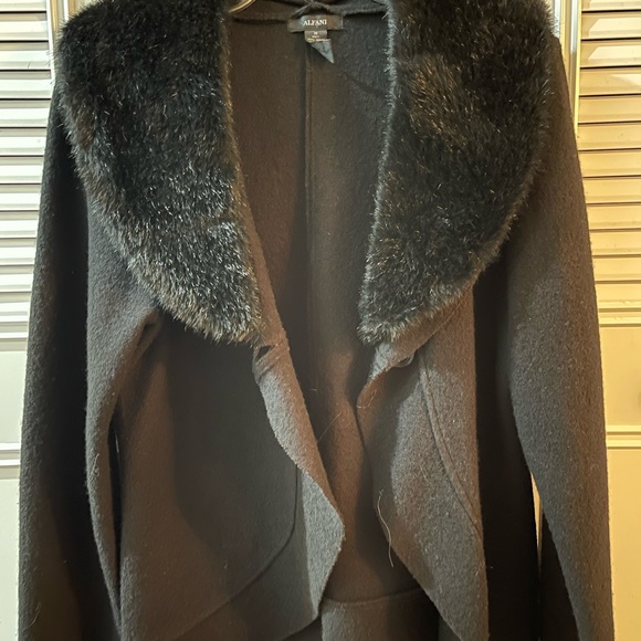 Alfani Black Cardigan Jacket With Faux Fur Collar. - Picture 4 of 7